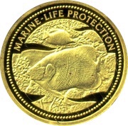 1 Dollar Blueface Angelfish and Butterflyfish; Gold Proof Issue reverse image