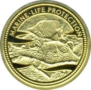 1 Dollar Pufferfish; Gold Proof Issue, Palau, 2002 reverse image