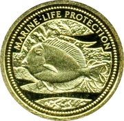 1 Dollar Blue-powder Surgeonfish; Gold Proof Issue reverse image