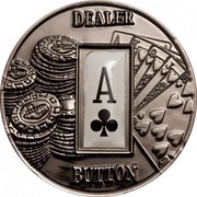 1 Dollar Dealer Button: A♧, Palau, 2008 reverse image