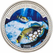 1 Dollar Clown Triggerfish, Palau, 2009 reverse image