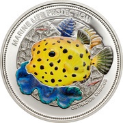 1 Dollar Yellow Boxfish, Palau, 2014 reverse image