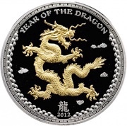 5 Dollars Year of the Dragon; gilded, Palau, 2012 reverse image