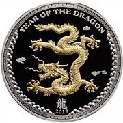 5 Dollars Year of the Dragon; gilded, Palau, 2012 reverse image