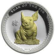5 Dollars Year of the Pig, Palau, 2019 reverse image