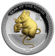 5 Dollars Year of the Mouse, gilt, Palau, 2020 reverse image