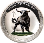 5 Dollars Year of the Ox, Palau, 2021 reverse image