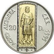 20 Diners - Joan Martí i Alanis Customs Union, Andorra, 1994 reverse image
