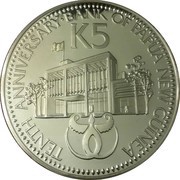 5 Kina - Elizabeth II 10th Anniversary of Bank of Papua New Guinea; Silver Proof issue reverse image