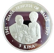5 Kina - Elizabeth II Diana Princess of Wales, Papua New Guinea, 1998 reverse image
