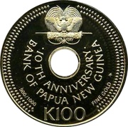 100 Kina - Elizabeth II 10th Anniversary of the Bank of Papua New Guinea, Papua New Guinea, 1983 reverse image