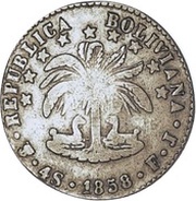 4 Soles 1853-58 PTS Bolivia Countermark reverse image