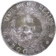 8 Reales 1839 RS Nueva Granada Countermark reverse image