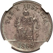 2 Reales Silver "Big Year" Pattern, Paraguay, 1868 reverse image
