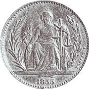 4 Pesos Fuertes Silver "Bouvet" Pattern, Paraguay, 1855 reverse image