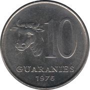 10 Guaraníes, Paraguay, 1975-1976 reverse image
