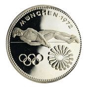 150 Guaraníes Munich Olympics - High Jumper, Paraguay, 1972 reverse image