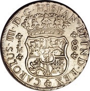 8 Reales - Carlos III Colonial Milled Coinage, Peru, 1769-1772 reverse image