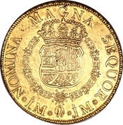 8 Escudos - Fernando VI Colonial Milled Coinage, Peru, 1754-1760 reverse image