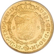 8 Escudos - Carlos III Colonial Milled Coinage, Peru, 1784-1789 reverse image