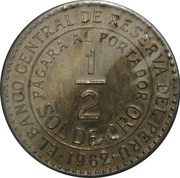 ½ Sol de Oro, Peru, 1935-1965 reverse image