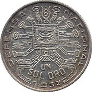 1 Sol Oro National Defense, Peru, 1932 reverse image