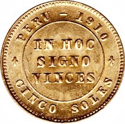 5 Soles In Hoc Signo Vinces, Peru, 1910 reverse image
