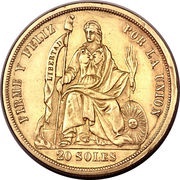 20 Soles, Peru, 1863 reverse image