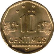 10 Céntimos With Braille, Peru, 1991-2000 reverse image