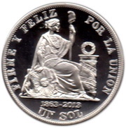 1 Nuevo Sol 150 Years of Sol Monetary Unit, Peru, 2013 reverse image