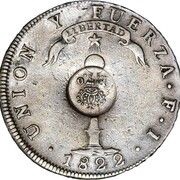 8 Reales - Ferdinand VII Countermark on Chile 1 Peso obverse image