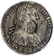 8 Reales - Ferdinand VII Countermark on Peru 8 Reales obverse image