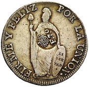 8 Reales - Ferdinand VII Countermark on Peru 8 Reales obverse image