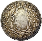 8 Reales - Ferdinand VII Countermark on Peru 8 Reales, Philippines, 1832-1834 reverse image