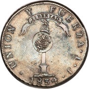 8 Reales - Isabella II Countermark on Chile 1 Peso obverse image