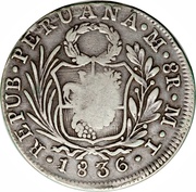 8 Reales - Isabella II Countermark on Peru 8 Reales, Philippines, 1834-1837 reverse image