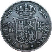 20 Centimos - Isabella II, Philippines, 1864-1868 reverse image
