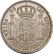50 Centimos - Isabella II, Philippines, 1865-1868 reverse image