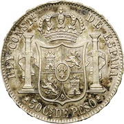 50 Centimos - Alfonso XII, Philippines, 1880-1885 reverse image
