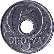 5 Groszy German Occupation WW II reverse image