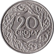 20 Groszy Nickel, Poland, 1923 reverse image