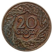 20 Groszy Trial Strike Br; German Occupation WW II reverse image