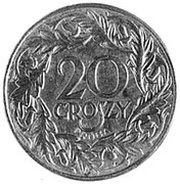 20 Groszy Trial Strike Fe; German Occupation WW II reverse image