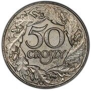 50 Groszy Nickel plated Iron; German Occupation WW II reverse image