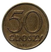 50 Groszy CuNi; Trial Strike 50 without leaves German Occupation WW II reverse image