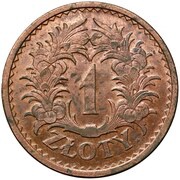 1 Zloty Wreath; Trial Strike Cu reverse image