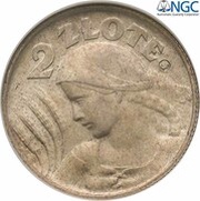 2 Zlotys Woman and Ears; Trial Strike Ag with mintmark H reverse image