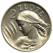 2 Zlotys Woman and Ears; Trial Strike Ag reverse image