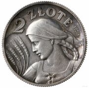 2 Zlotys Woman and Ears; Trial Strike Ag reverse image
