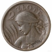 2 Zlotys Woman and Ears; Trial Strike B reverse image